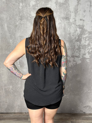 Collared Button Up Airflow Tank - Black (Small - 3X)-FINAL SALE