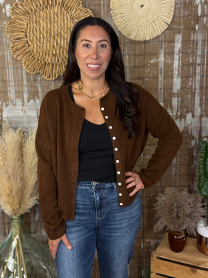 The Bailey Button Cardigan - Brown
