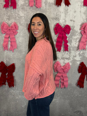 Coral Cable Knit Sweater