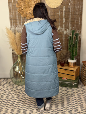 Sherpa Lined Puffer Vest - Dusty Blue