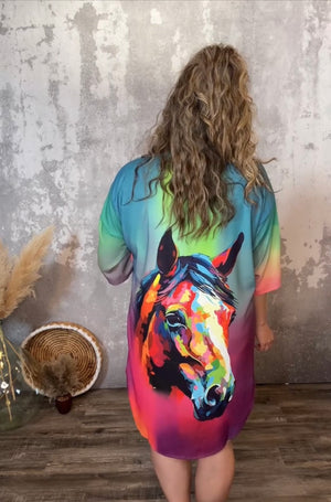 Multicolor Horse Dress with Pearl Snaps (Curvy Only)