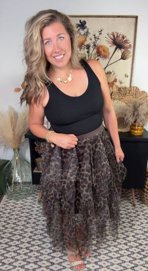 Tiered Leopard Mesh Skirt