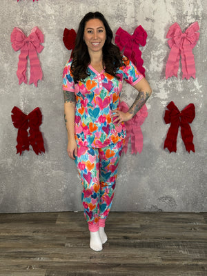 Buttery Shirley Short Sleeve Lounge Sets - Watercolor Hearts - (Small - 3X)