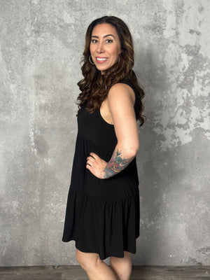 Lizzie Wrinkle Free Tiered Ruffle Dress - Black (Small - 3X) - FINAL SALE