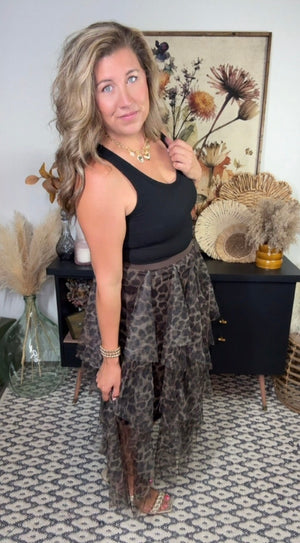 Tiered Leopard Mesh Skirt