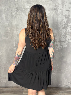Lizzie Wrinkle Free Tiered Ruffle Dress - Black (Small - 3X) - FINAL SALE