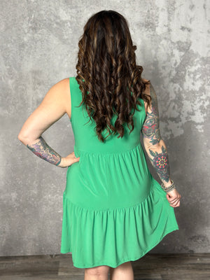 Lizzie Wrinkle Free Tiered Ruffle Dress - Green (Small - 3X)