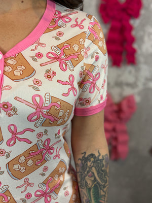 Buttery Shirley Short Sleeve Lounge Sets - Iced Coffee - (Small - 3X)