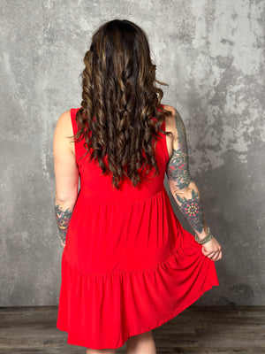 Lizzie Wrinkle Free Tiered Ruffle Dress - Red (Small - 3X)