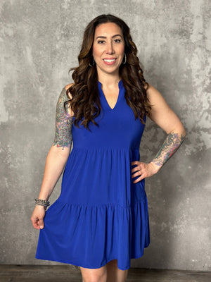 Lizzie Wrinkle Free Tiered Ruffle Dress - Blue (Small - 3X)