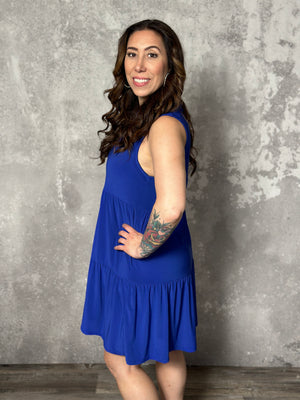 Lizzie Wrinkle Free Tiered Ruffle Dress - Blue (Small - 3X)