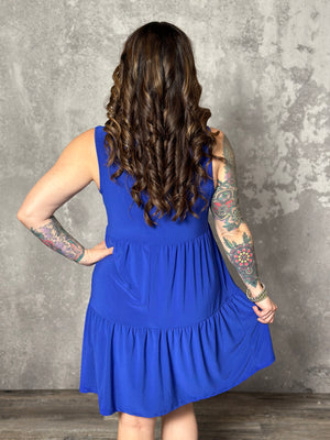 Lizzie Wrinkle Free Tiered Ruffle Dress - Blue (Small - 3X)