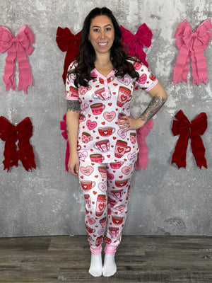 Buttery Shirley Short Sleeve Lounge Sets - Love you Latte - (Small - 3X)