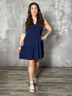 Lizzie Wrinkle Free Tiered Ruffle Dress - Navy (Small - 3X)