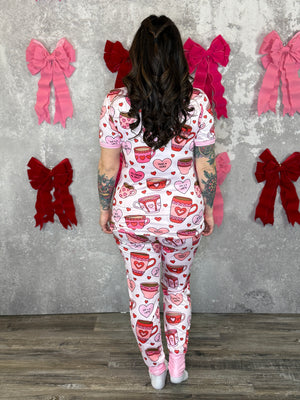 Buttery Shirley Short Sleeve Lounge Sets - Love you Latte - (Small - 3X)