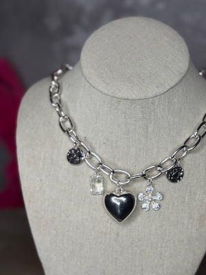 Chunky Heart Charm Necklace - Silver