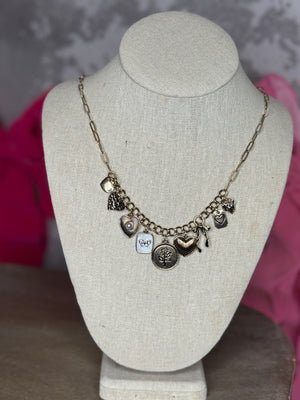 My heart floral bow Charm Necklace