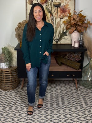 The Sadie Button Up Airflow Blouse - Teal