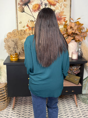 The Sadie Button Up Airflow Blouse - Teal
