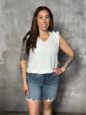 The Kezia Ruffle Tank - White (Small - 3X)