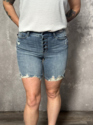 Judy Blue Mid Rise Button Fly Shorts (S - 3X)