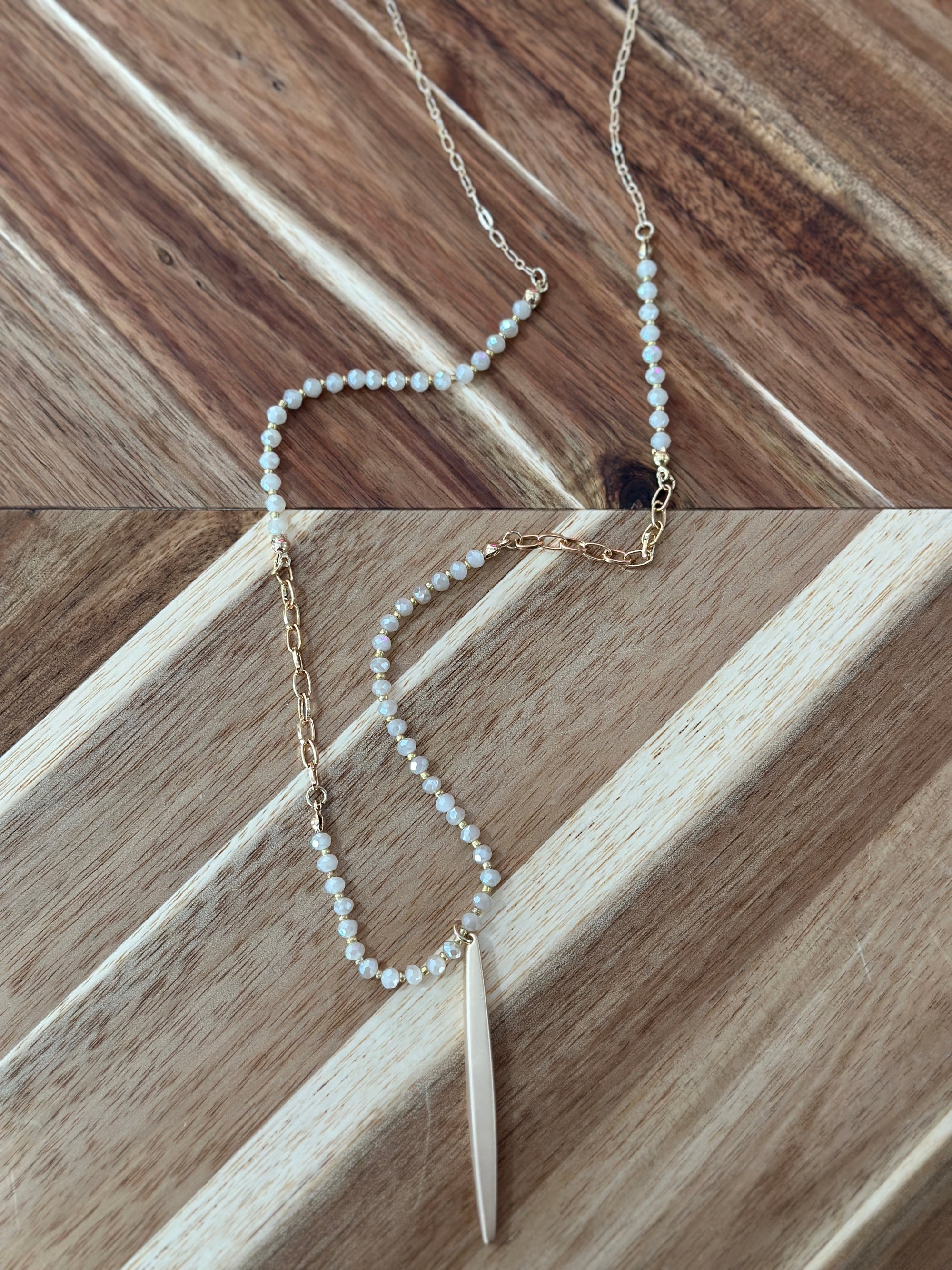 Long Bead and Chain Necklace - Champagne