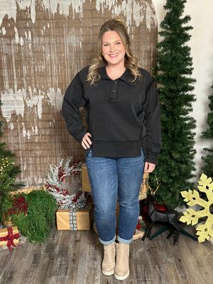 Black Mineral Wash Collared Sweatshirt (Small - 3X)