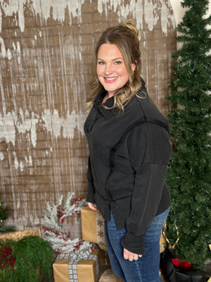 Black Mineral Wash Collared Sweatshirt (Small - 3X)