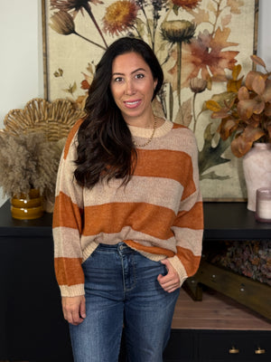 Lightweight Camel/Ivory Stripe Sweater