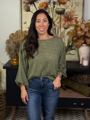 Flowy Olive Dolman Knit Top