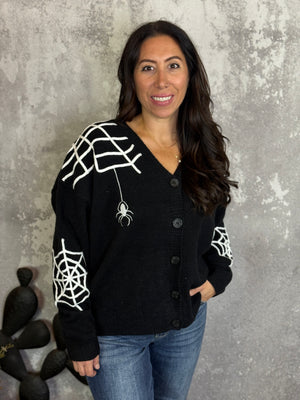 Spider Web Button Up Cardigan Sweater