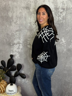 Spider Web Button Up Cardigan Sweater