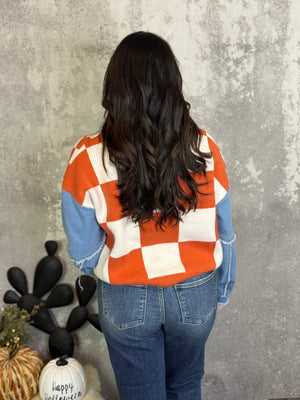 Checker Denim Sleeve Sweater