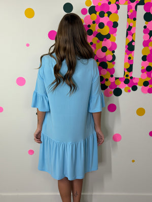 Lizzie Wrinkle Free Ruffle Raelynn Dress - Blue (Small - 3X)