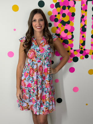 Lizzie Wrinkle Free Ruffle Tank Dress - Multi Floral (Small - 3X)