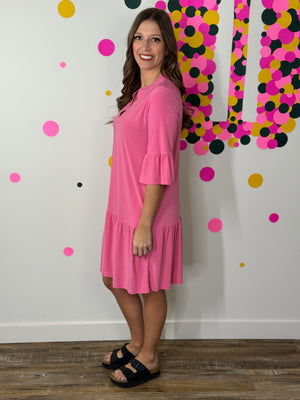 Lizzie Wrinkle Free Ruffle Raelynn Dress - Strawberry Pink (Small - 3X)