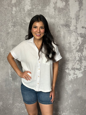 White Gauze Button Up Tee