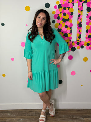 Lizzie Wrinkle Free Ruffle Raelynn Dress - Emerald (Small - 3X)