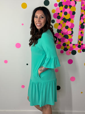 Lizzie Wrinkle Free Ruffle Raelynn Dress - Emerald (Small - 3X)