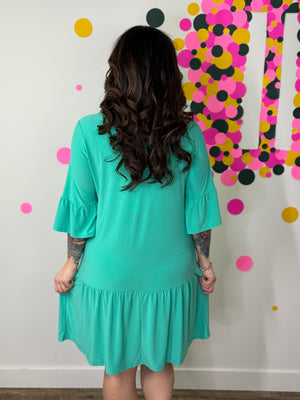 Lizzie Wrinkle Free Ruffle Raelynn Dress - Emerald (Small - 3X)