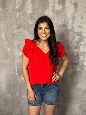 The Olivia Ruffle Top - Red (Small - 2X)