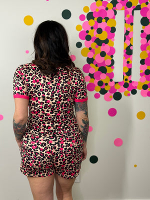Buttery Shirley Lounge Short Set - Leopard Fuchsia (S - 3X)