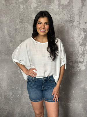 White Dolman Short Sleeve Top (Small - 2X)