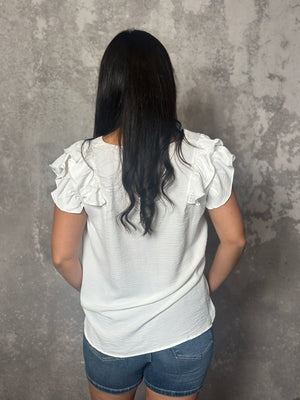 The Olivia Ruffle Top - White (Small - 2X)