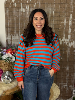Stripe Turquoise and Orange Sweater