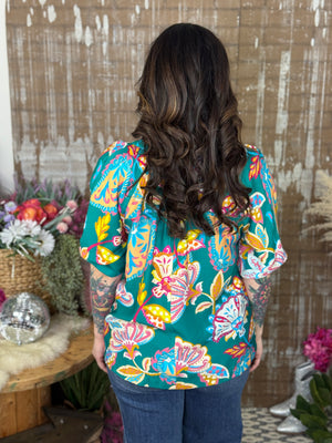 Fiesta Floral Top - Green