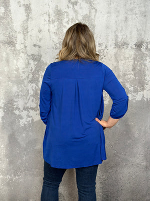 The Wrinkle Free Button Detail Cardigan - Blue (Small - 3X) (RESTOCK)