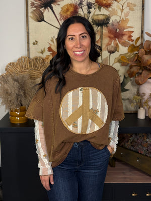 Peace Built in Lace Sleeve Top (Small - 3X)