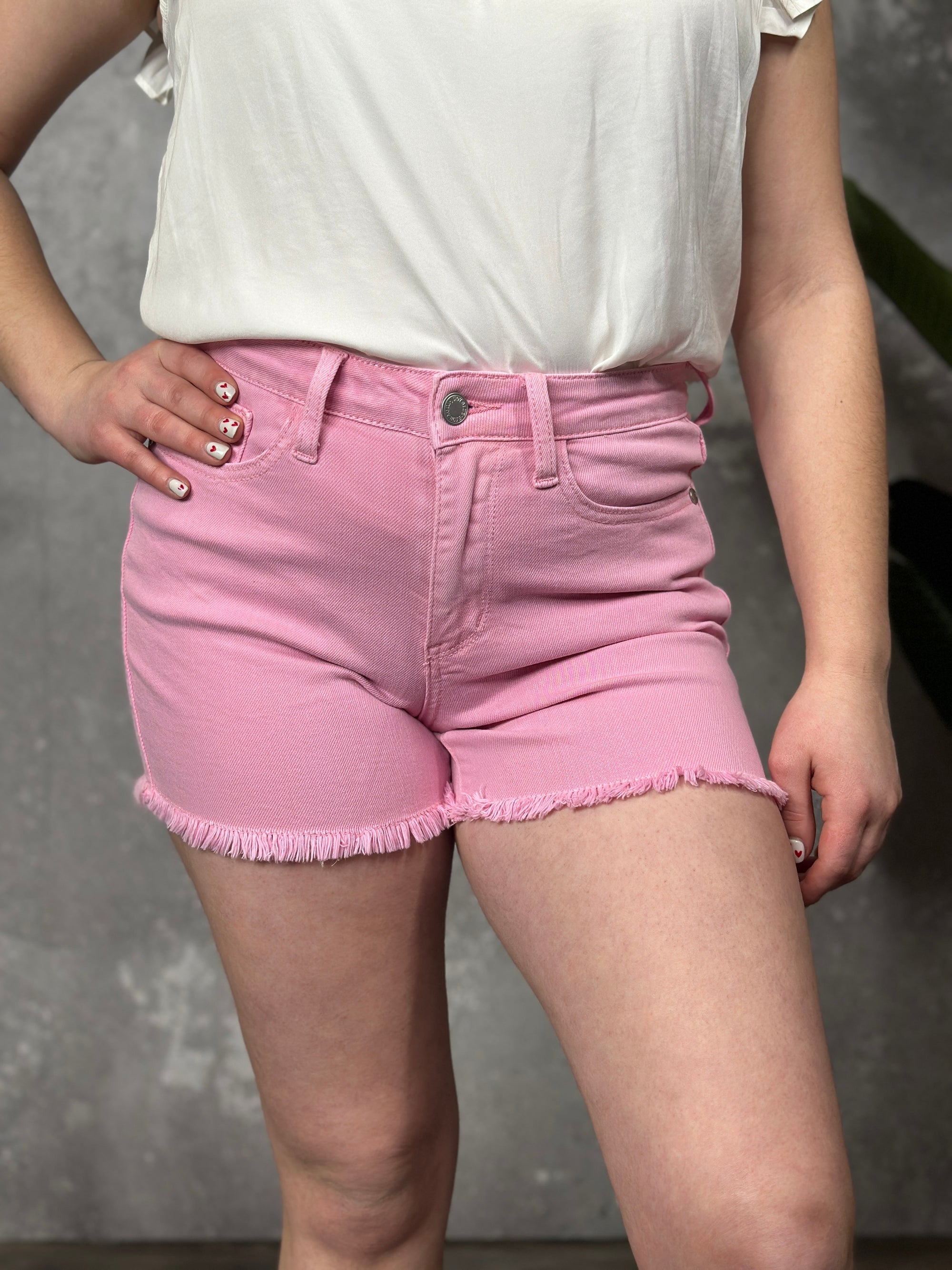 Garment Dyed Fray Hem Shorts - Pink (S - 3X)