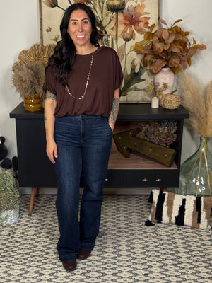 Bamboo Bubble Hem Top - Brown